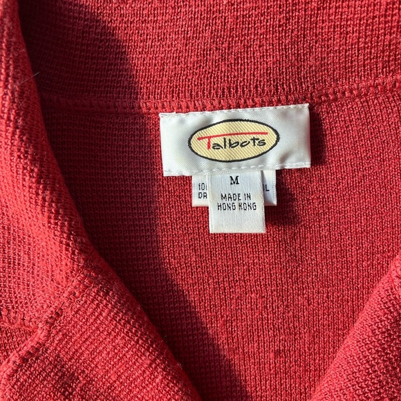 Talbots 100% Marino Wool Cardigan Size Medium Button Down Red Preppy Classic - Picture 5 of 8